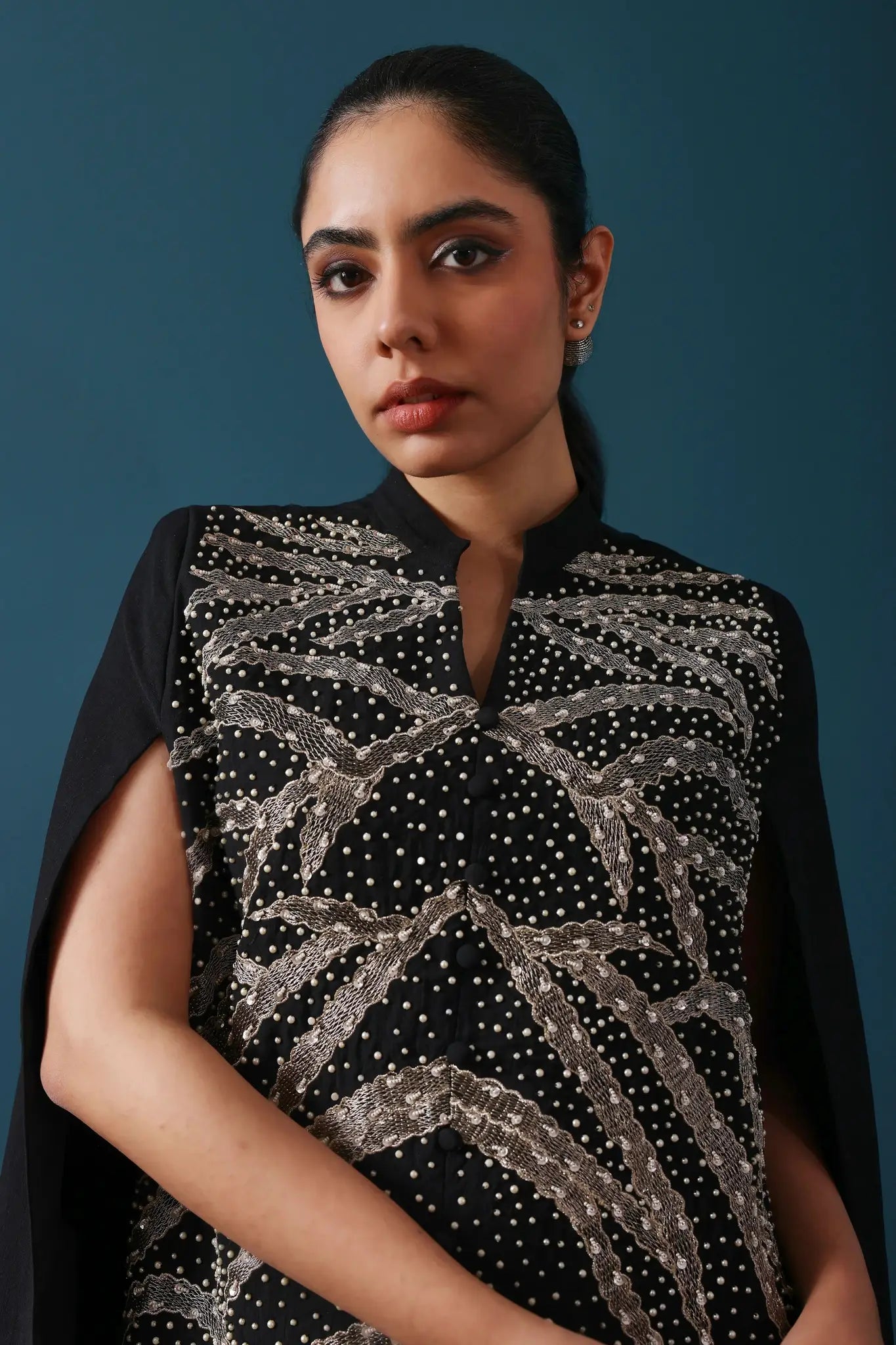 Black Cape with Zari Embroidery