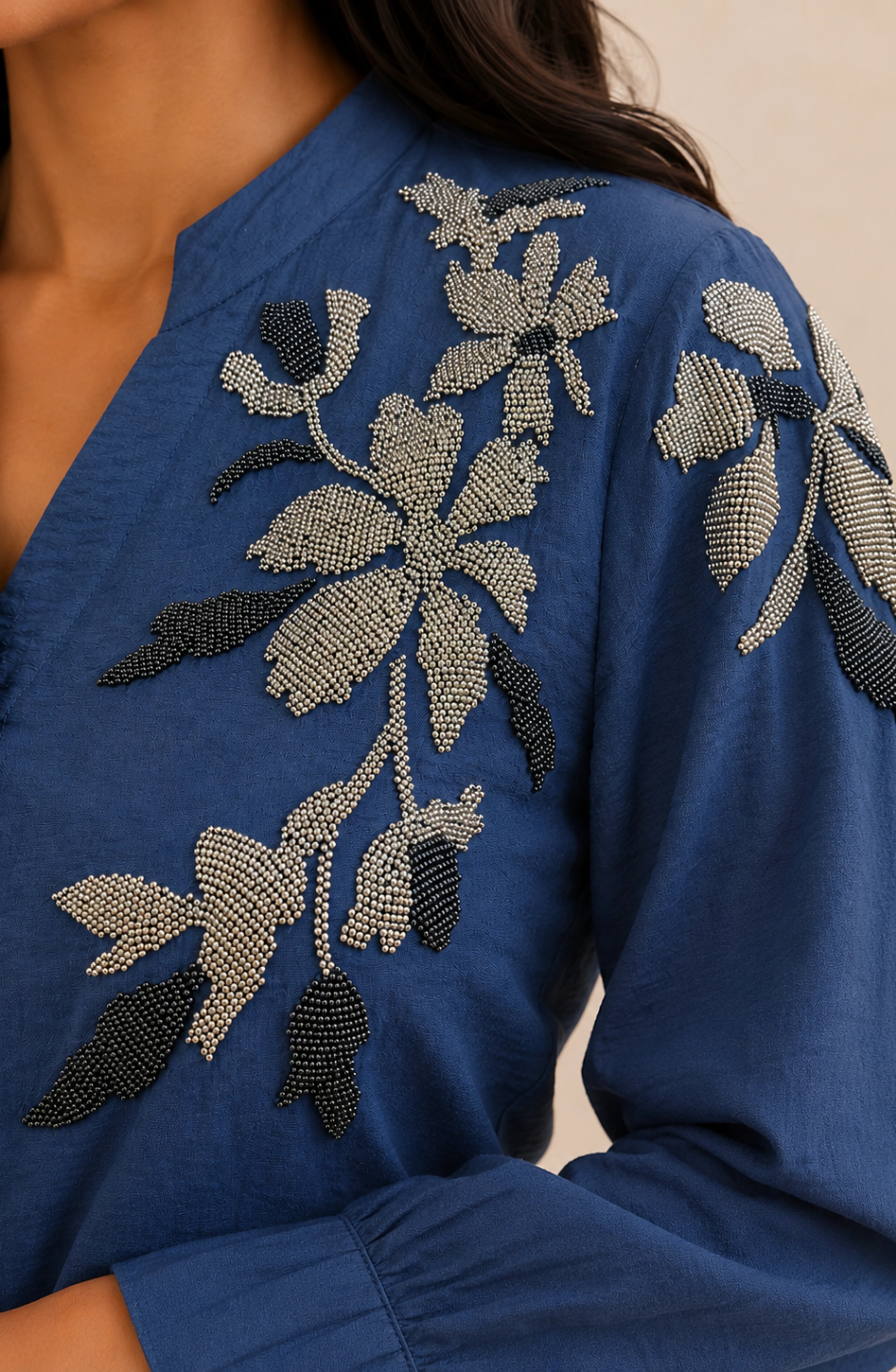 Navy Blue Silver Embellished Shirt