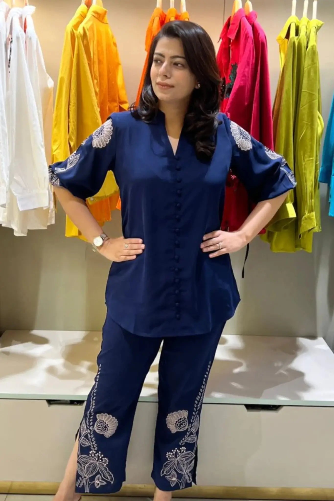 Navy Blue Embroidered Co-ord Set