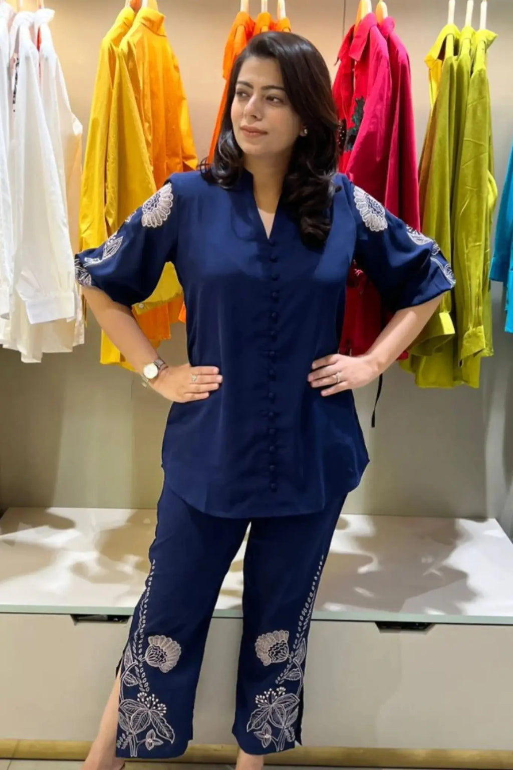 Navy Blue Embroidered Co-ord Set