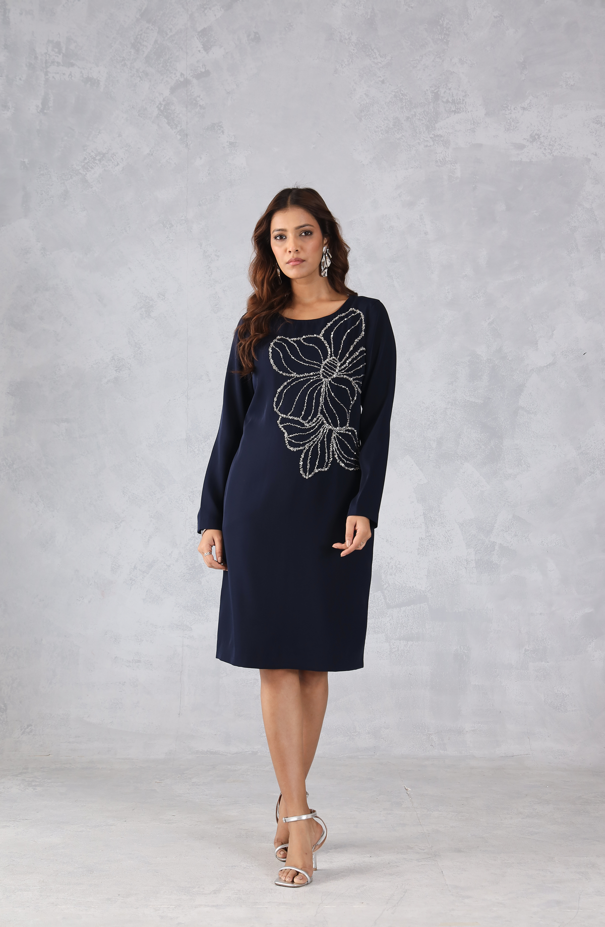 Navy Blue Elegant Embellished Dress