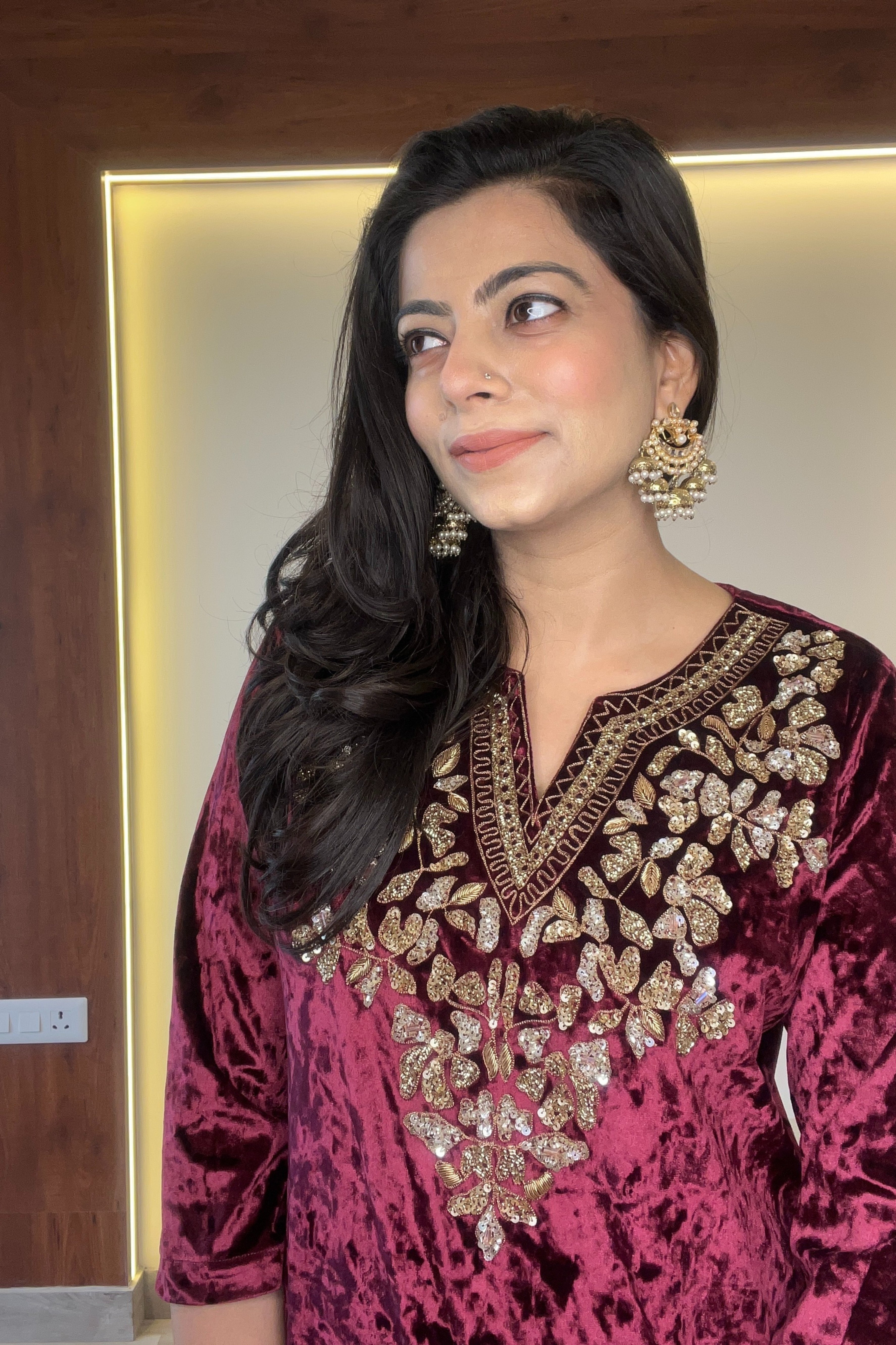 Red Velvet Kurta Set