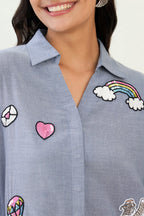Cotton Denim Embellished Shirt