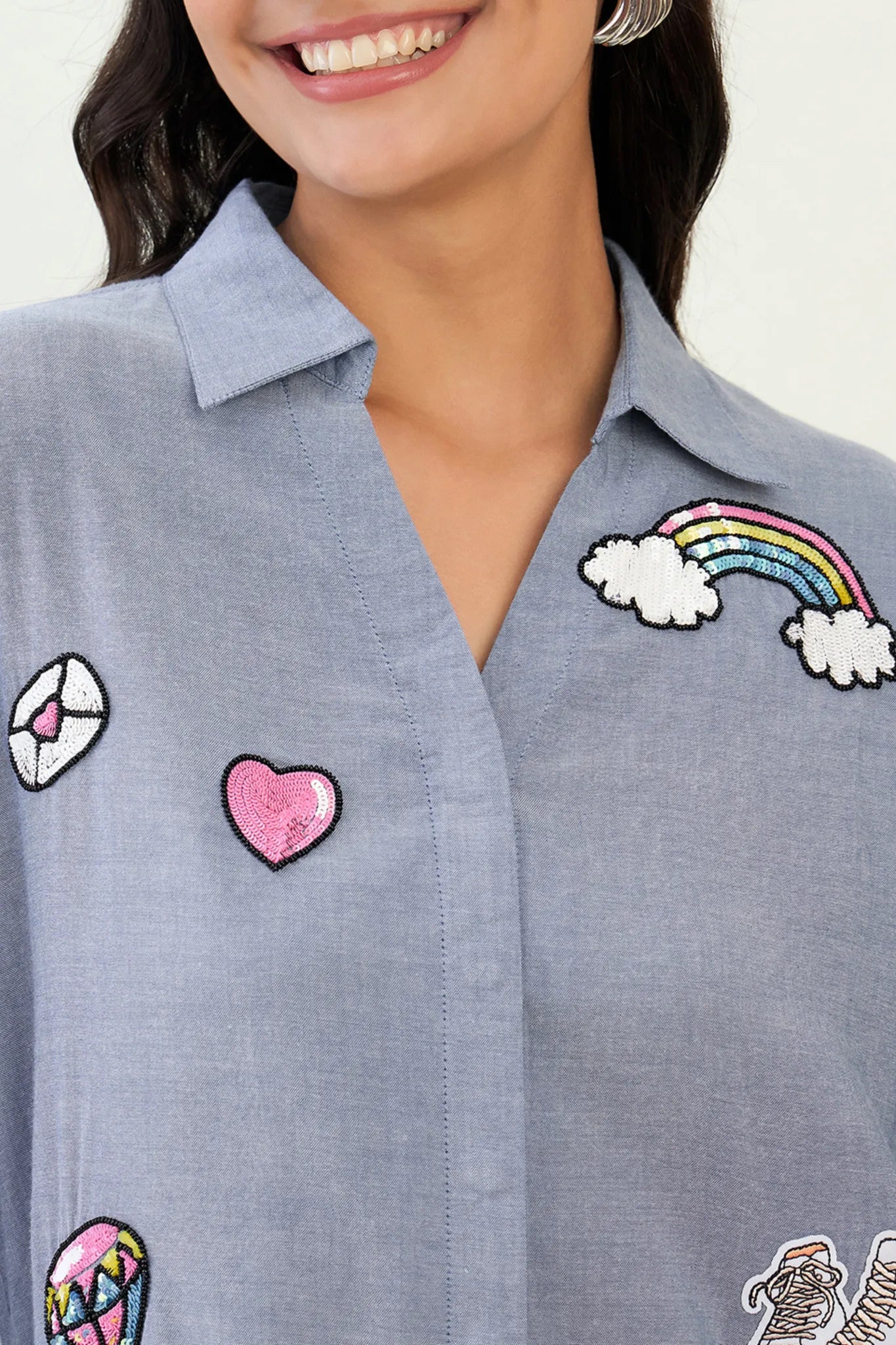 Cotton Denim Embellished Shirt