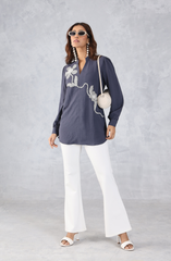 Grey Embellished  Shirt