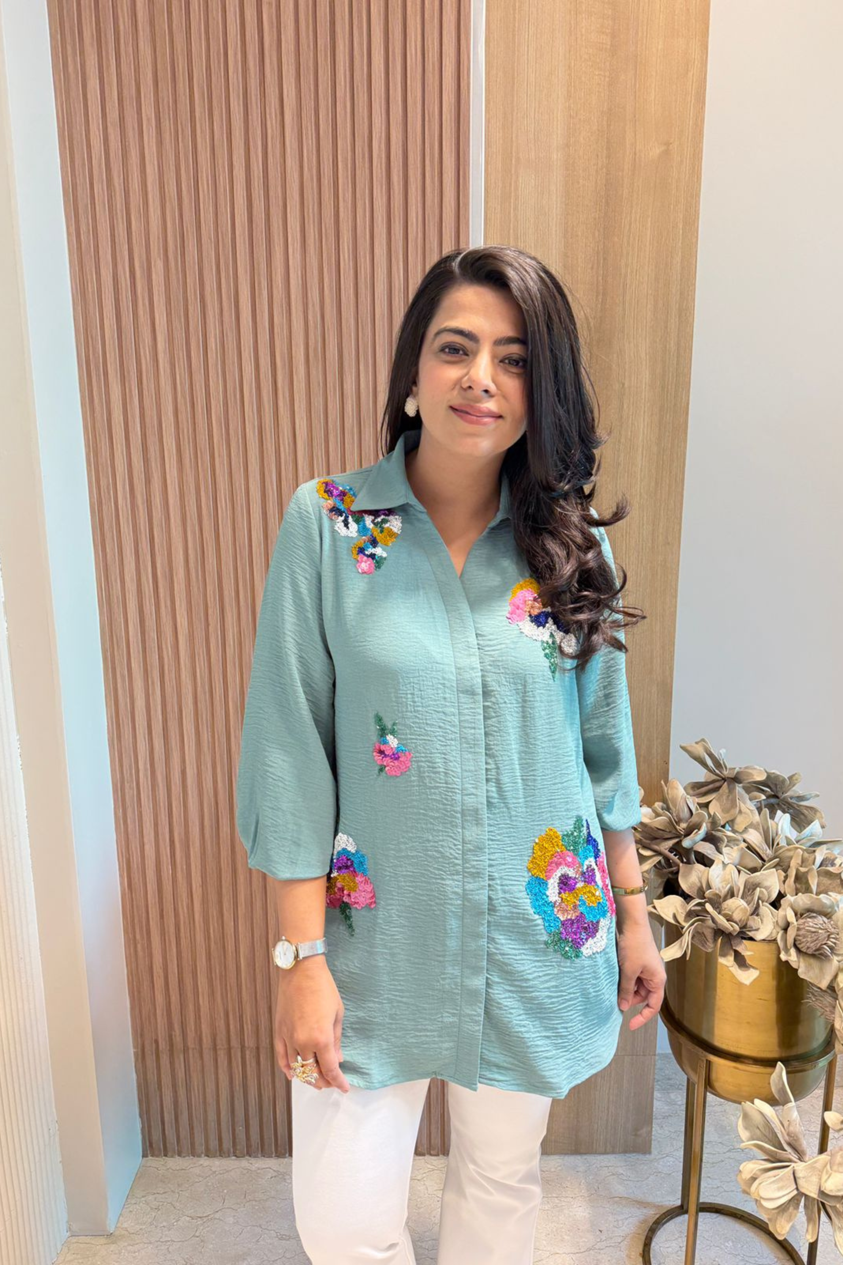 Mint Green Embellished Shirt