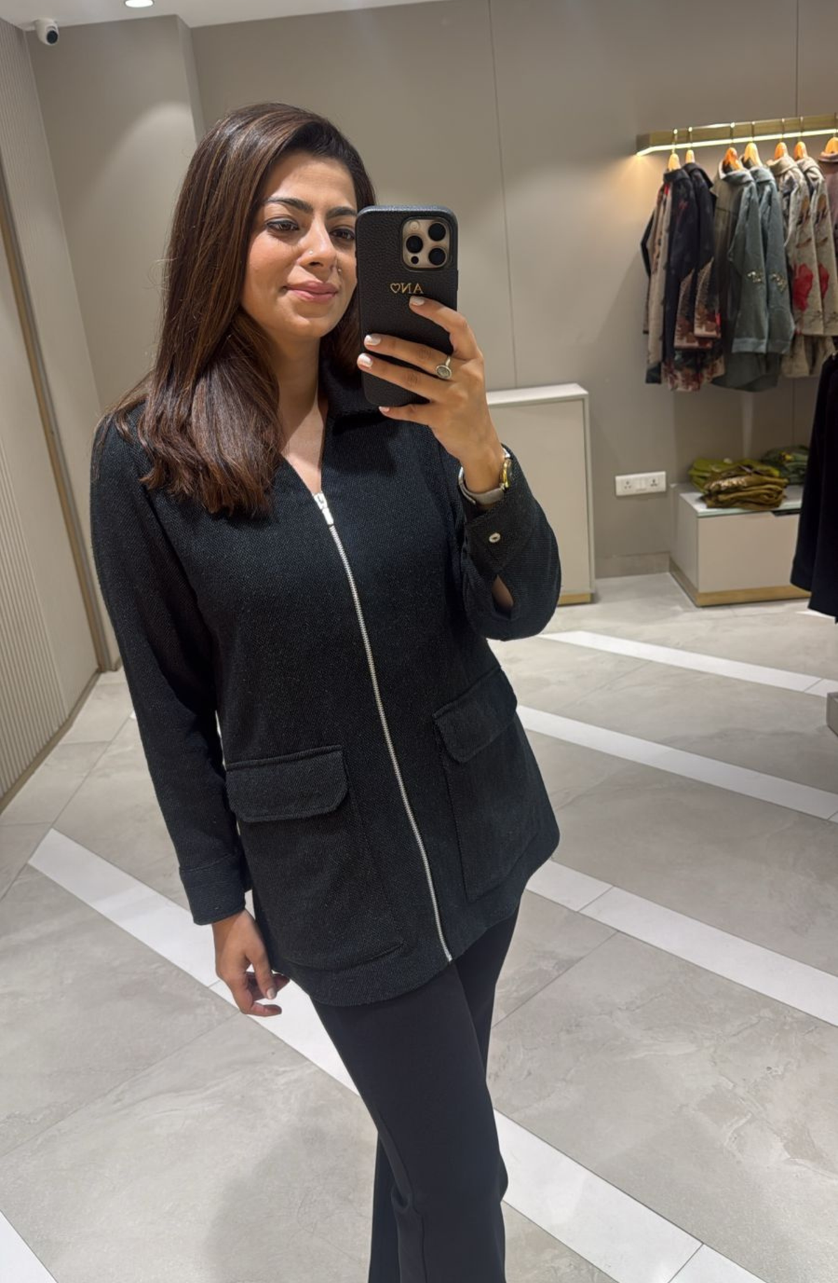 Woolen Black Zipper Jacket