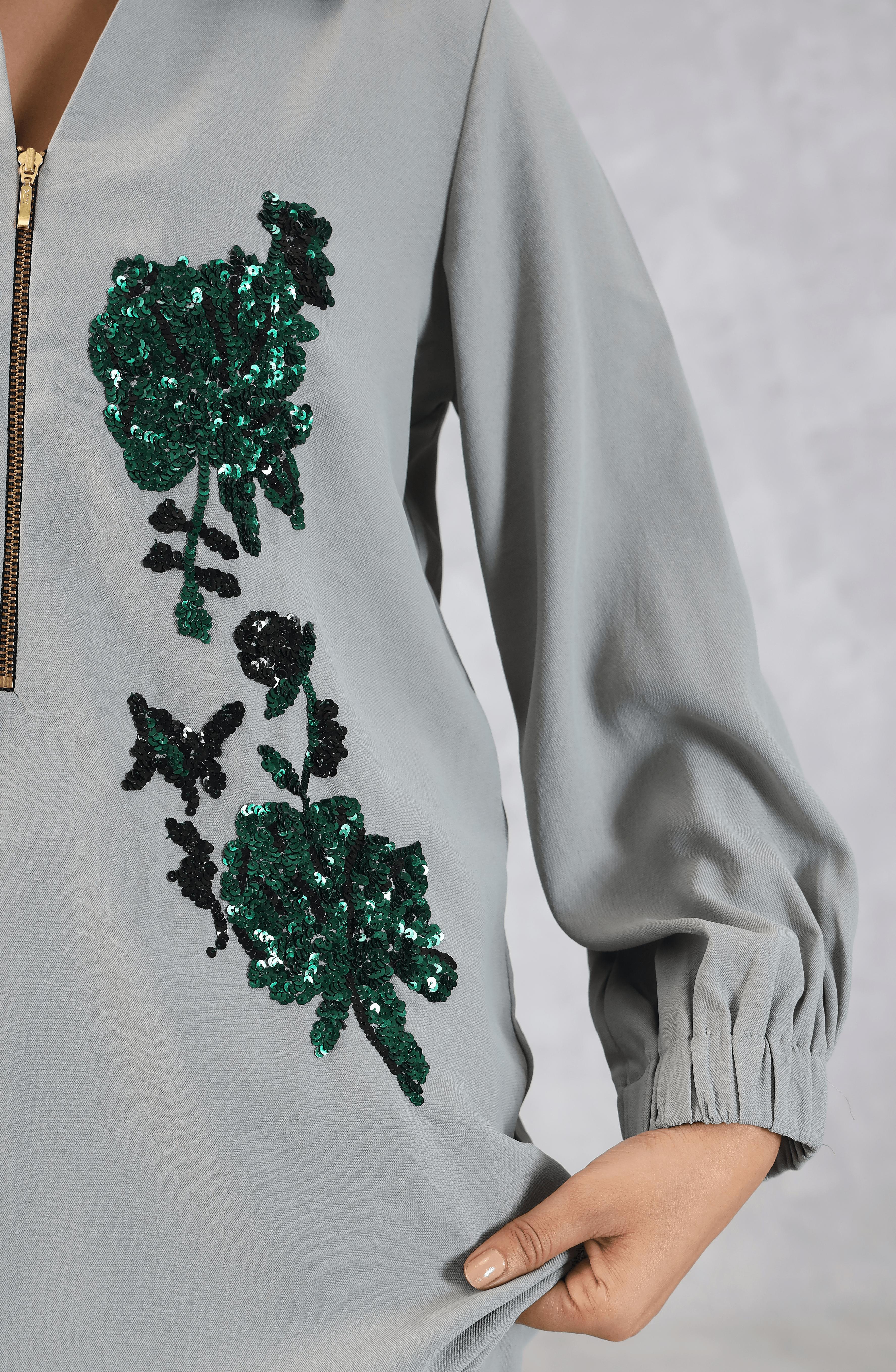 Elegant Sage Grey Embellished Co-Ord Set for Women
