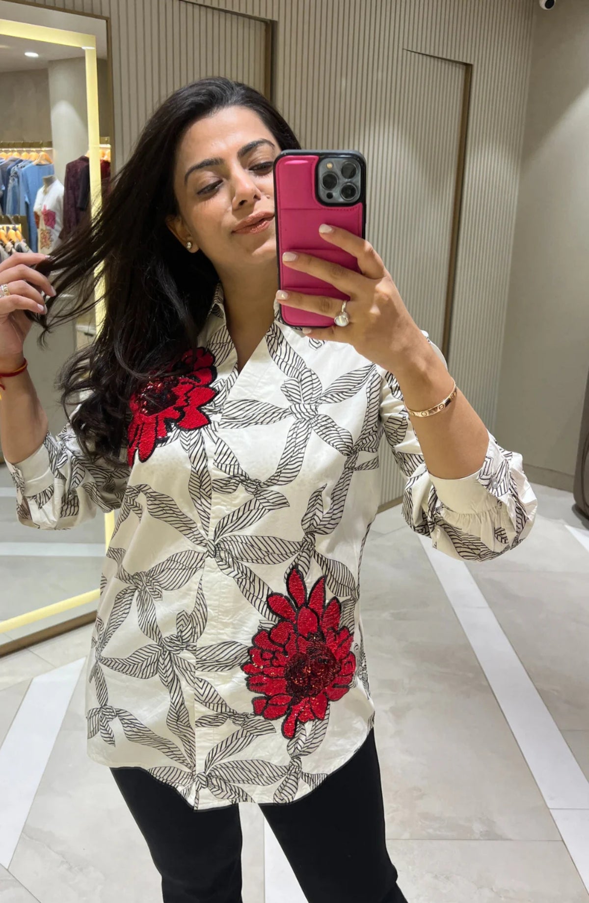 Embellished Sequin White Motif Shirt
