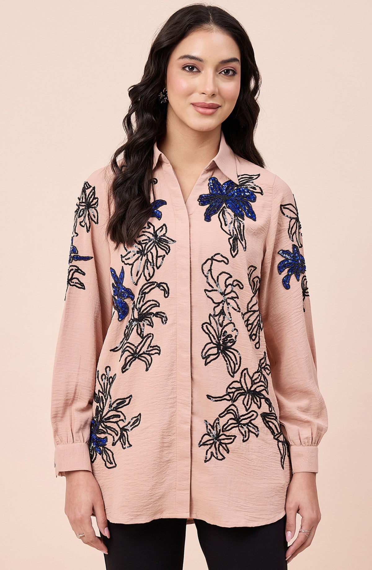 Blush Pink Embellished Floral Shirt