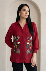 Wine Red Embellished Shirt