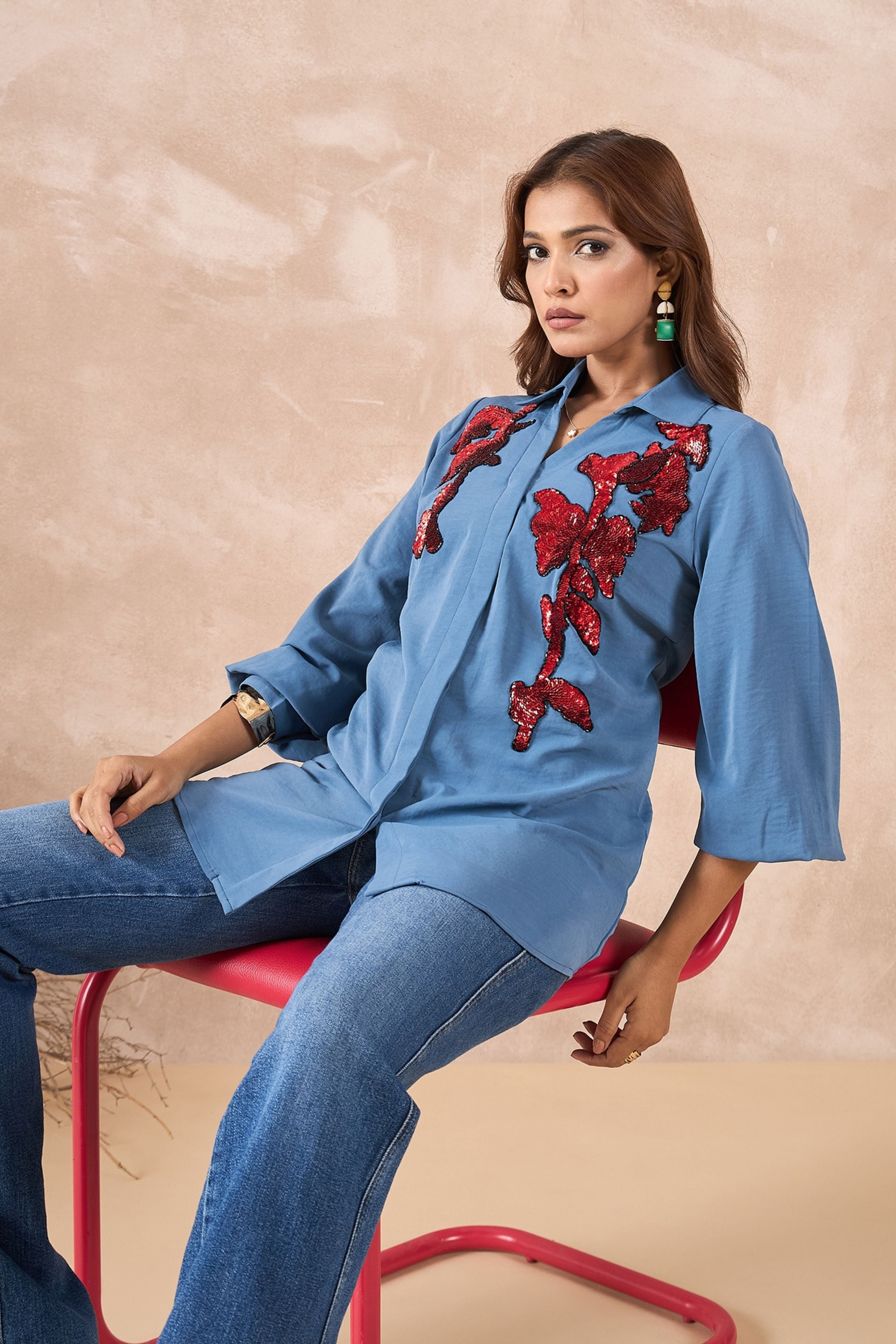 Blue Abstract Embellished Shirt