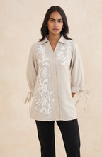 Cream Floral Heirloom Embroidered Shirt