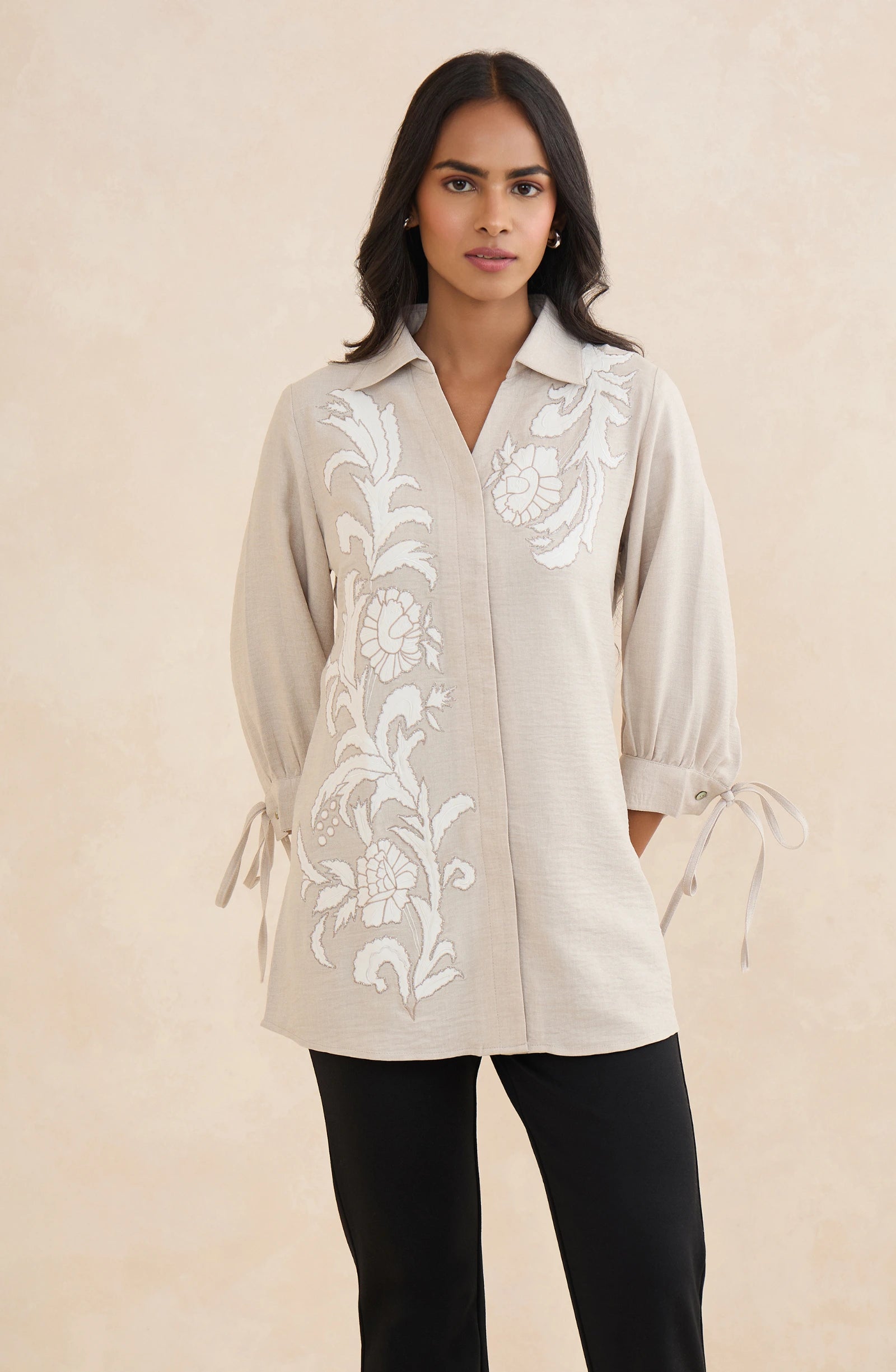 Cream Floral Heirloom Embroidered Shirt