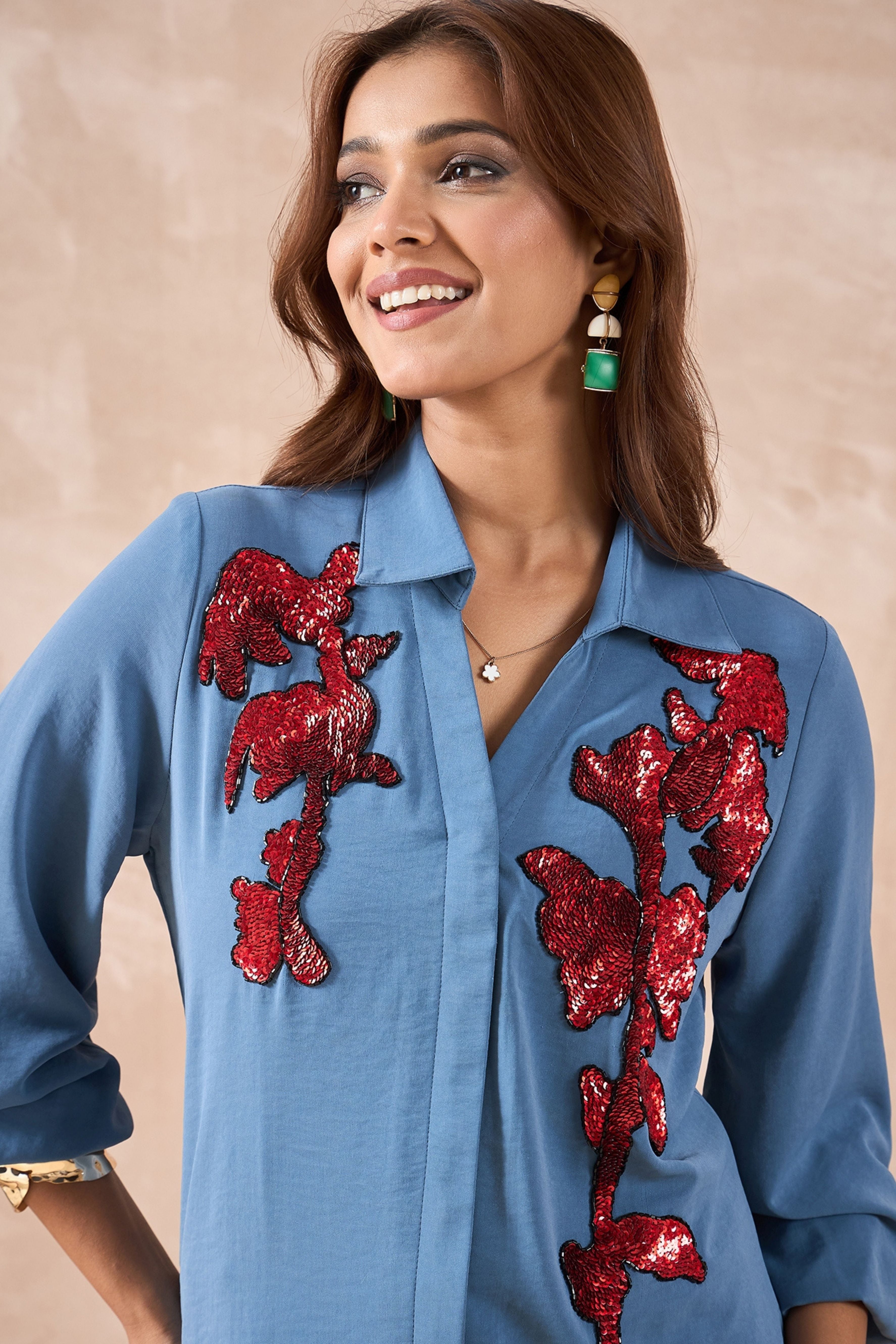 Blue Abstract Embellished Shirt