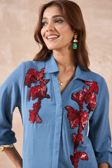 Blue Abstract Embellished Shirt