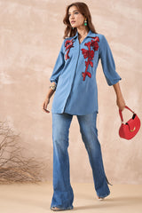 Blue Abstract Embellished Shirt