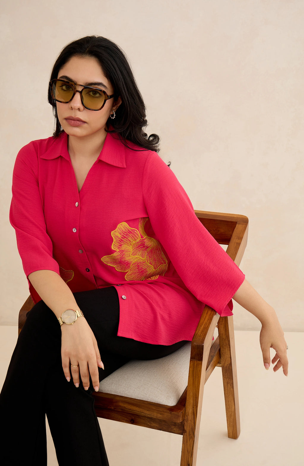 Rose Ember Hot Pink Embroidered Shirt