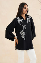 Black Pearl Blossom Embellished Shirt