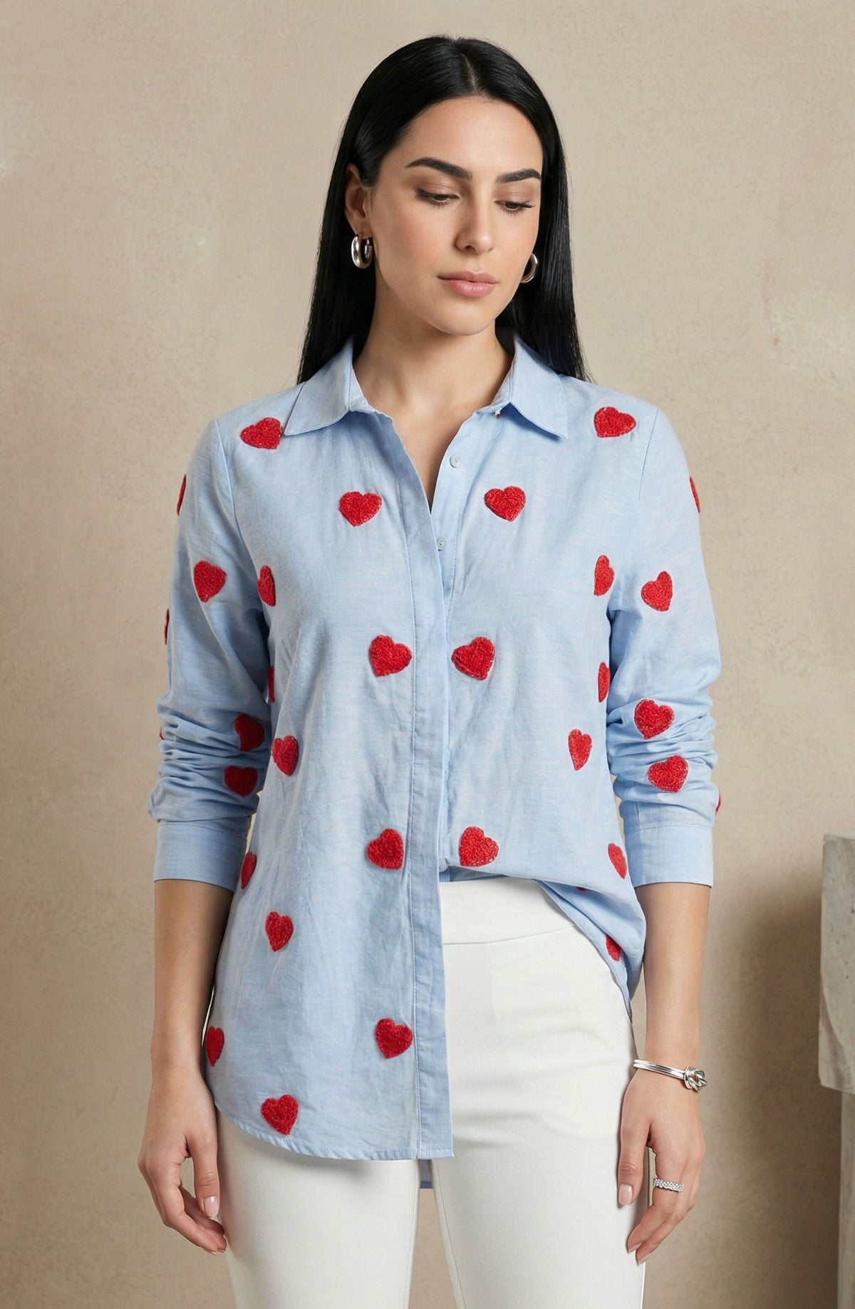 Cotton Denim Embroidered Shirt