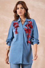 Blue Abstract Embellished Shirt