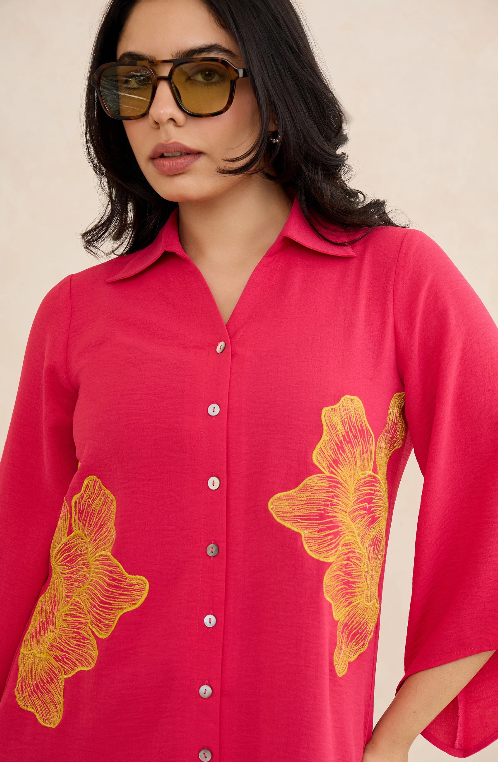 Rose Ember Hot Pink Embroidered Shirt