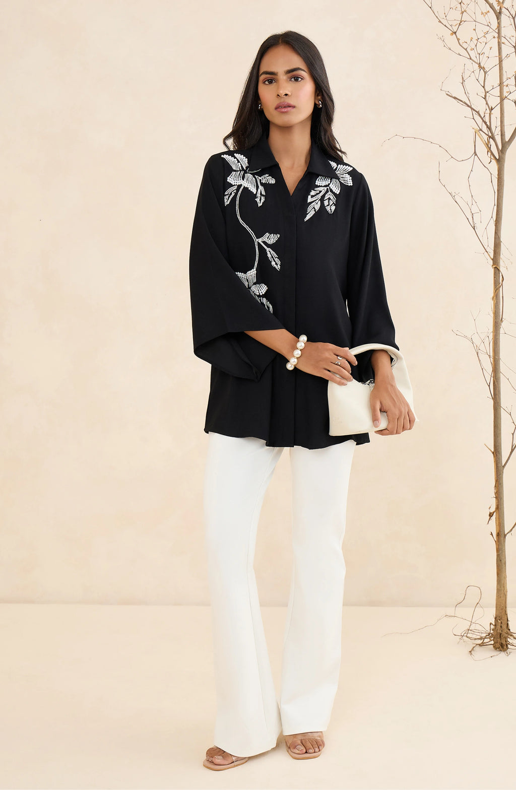 Black Pearl Blossom Embellished Shirt