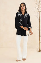 Black Pearl Blossom Embellished Shirt