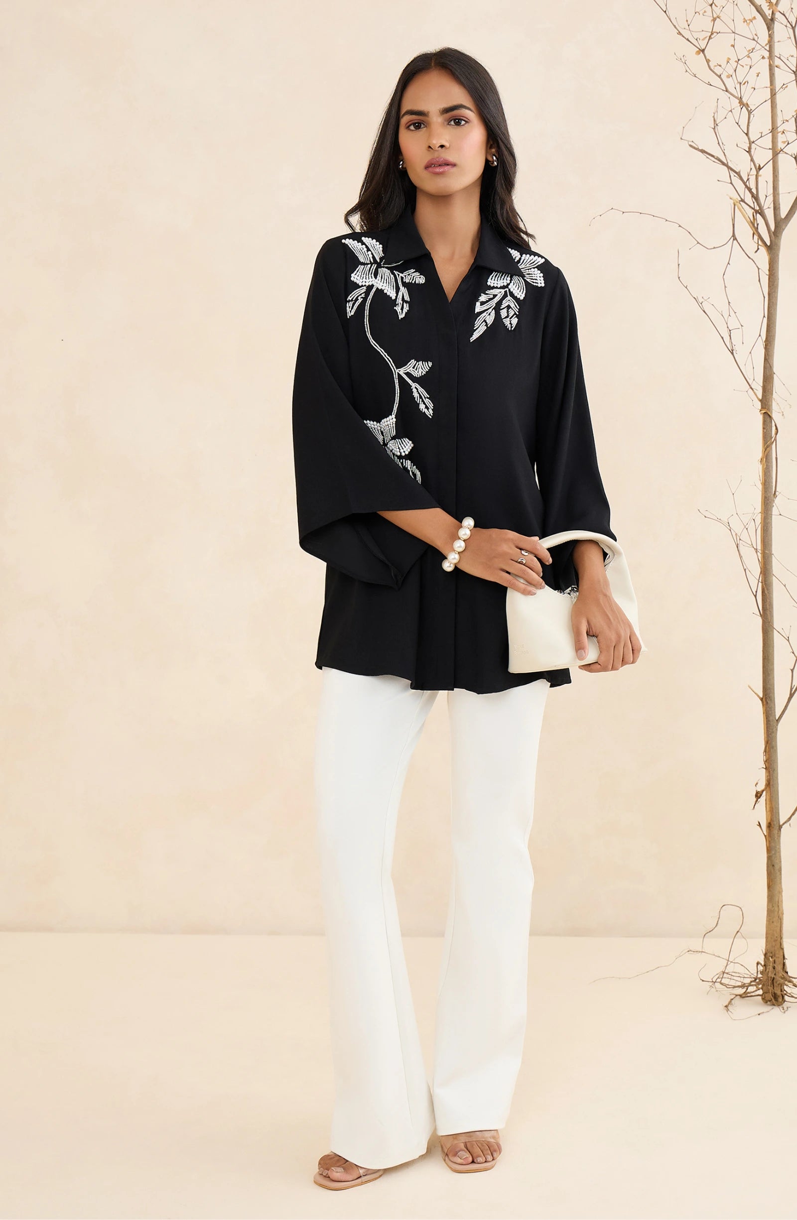Black Pearl Blossom Embellished Shirt