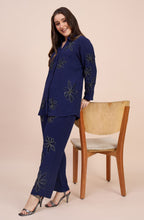 Navy Co-ord Set with All-Over Beaded Floral Motifs