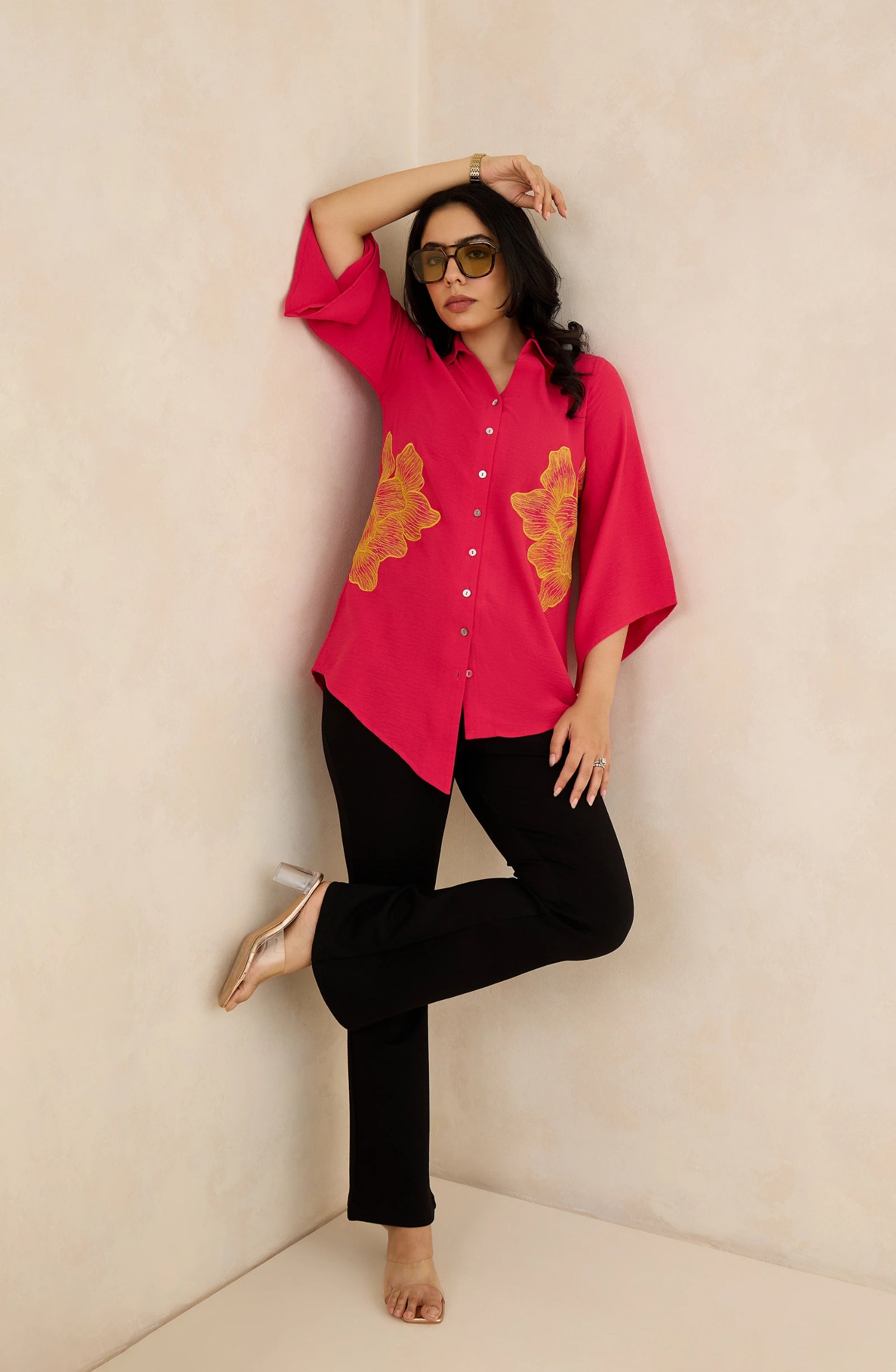 Rose Ember Hot Pink Embroidered Shirt