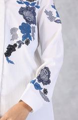 Contrast White & Blue Embroidered Shirt