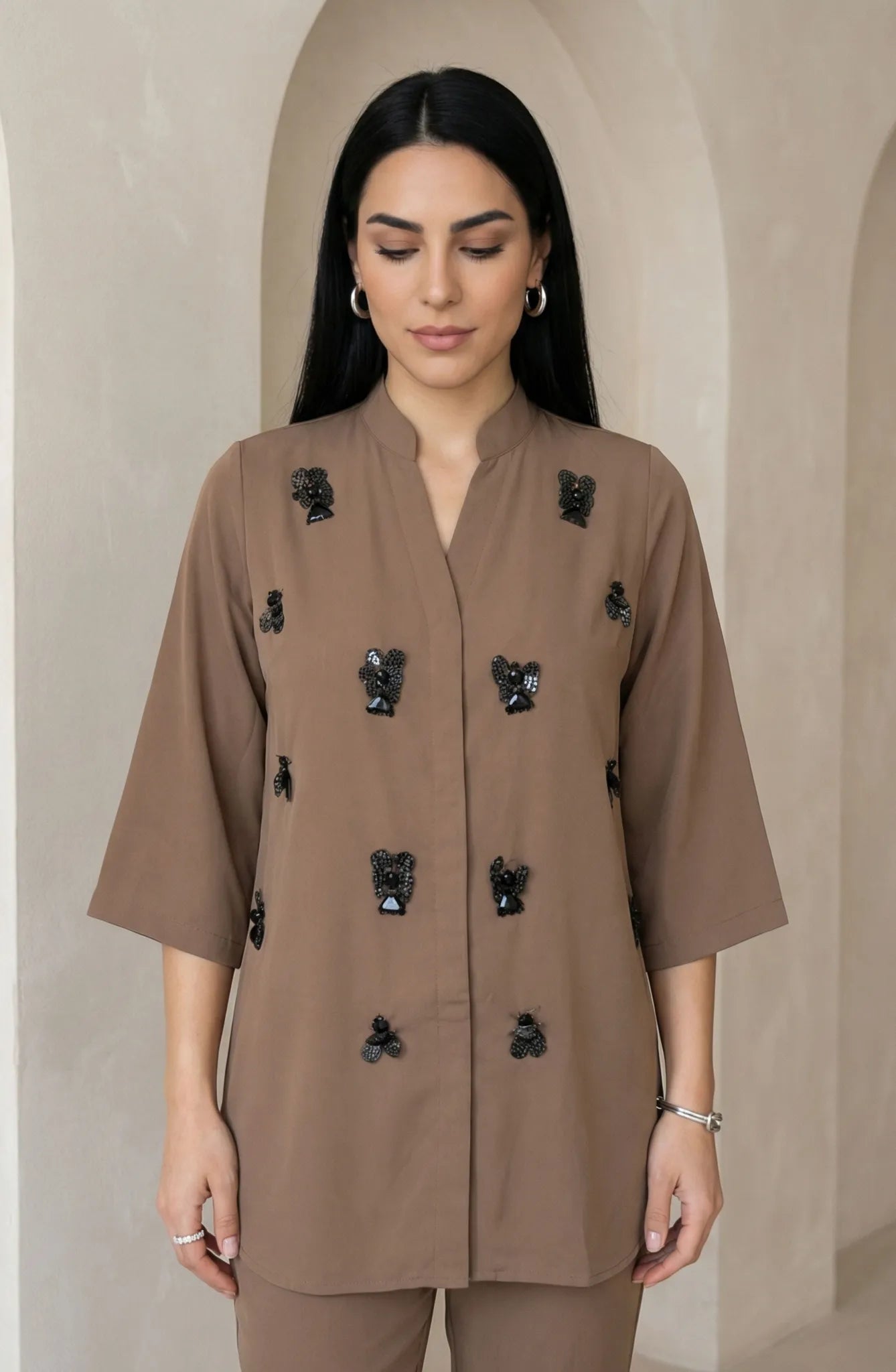 Beige 3d Motif Co-ord Set