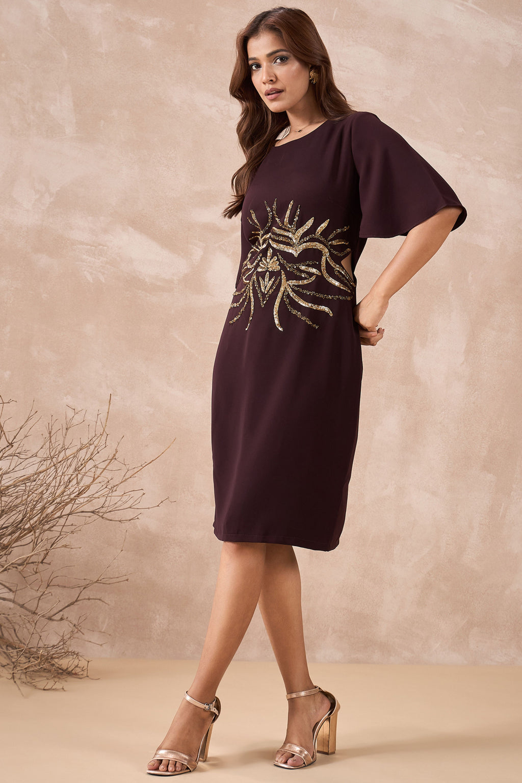 Elegant Maroon Embellished Dress