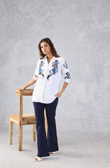 Contrast White & Blue Embroidered Shirt
