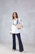 Contrast White & Blue Embroidered Shirt