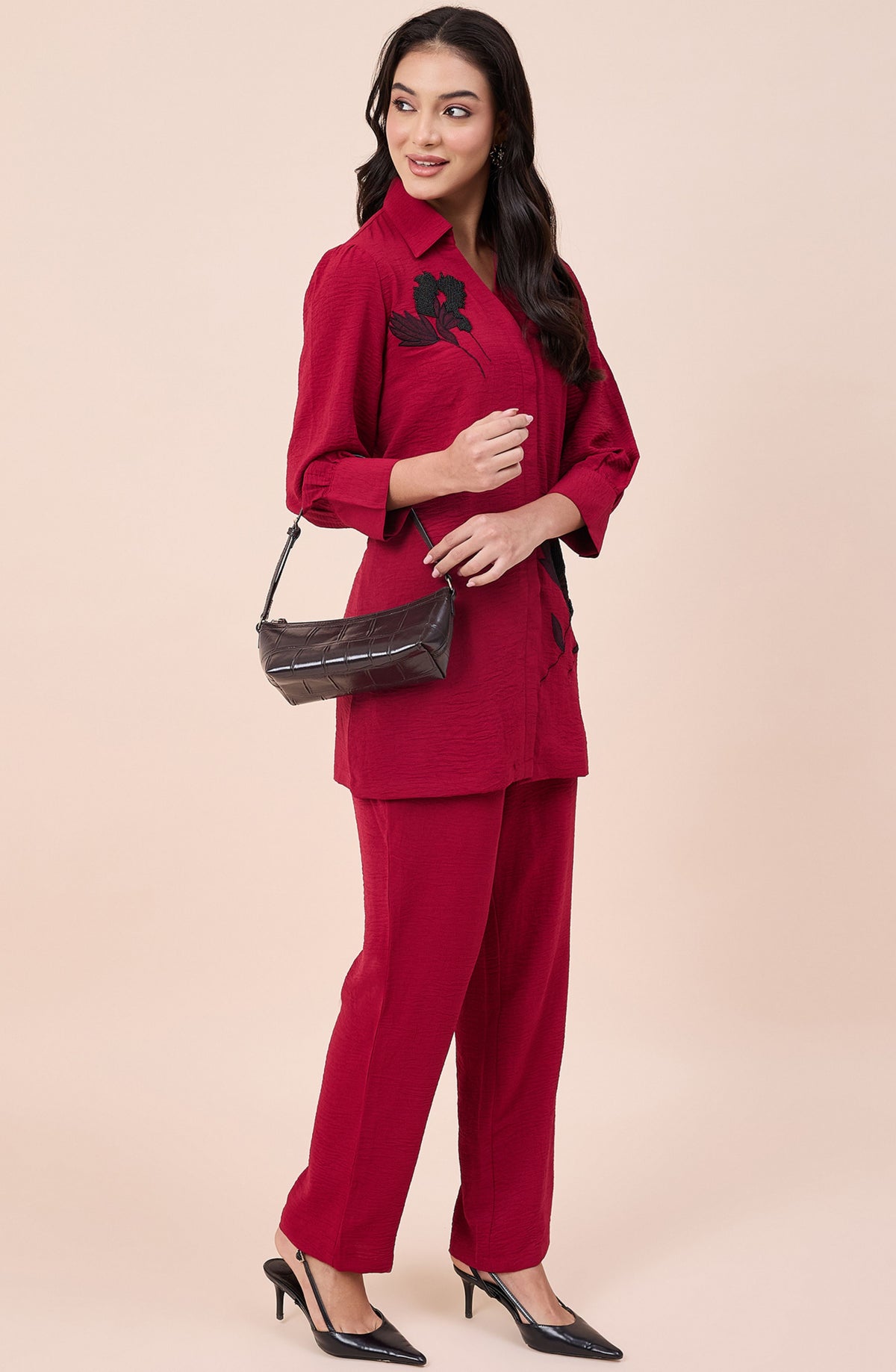Red Luxe Embellished Co-Ord Set
