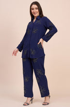 Navy Co-ord Set with All-Over Beaded Floral Motifs