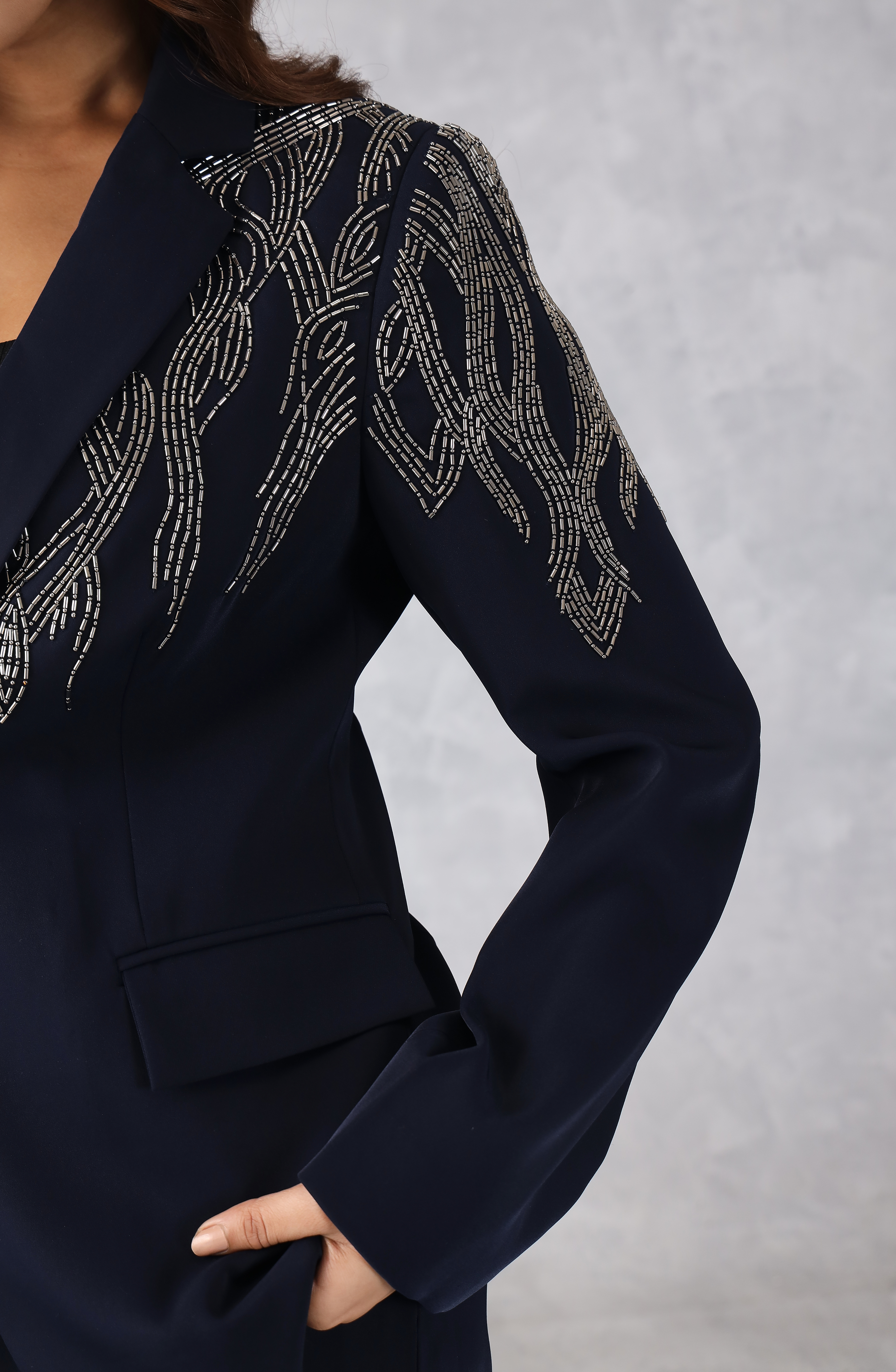 Embellished Navy Blue Blazer Set