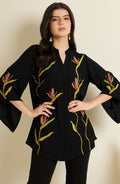 Black Shirt with Bird of Paradise Embroidery