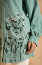 Sage Green Shirt with Dandelion Floral Embroidery