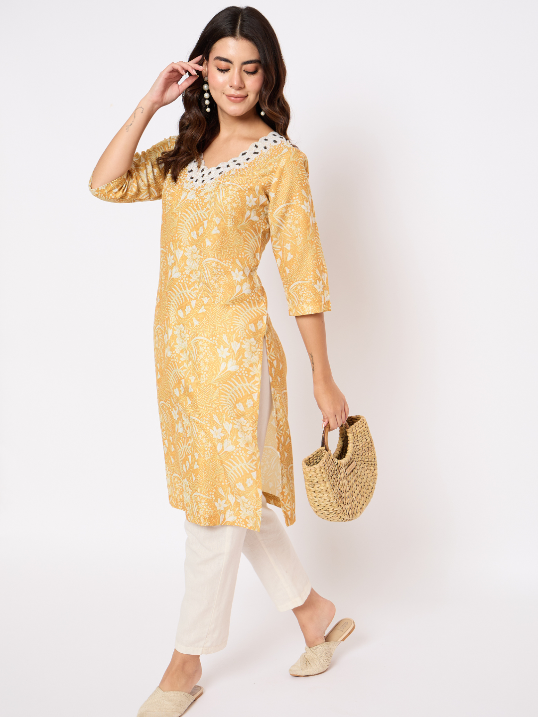 Printed Pearl Work Kurta