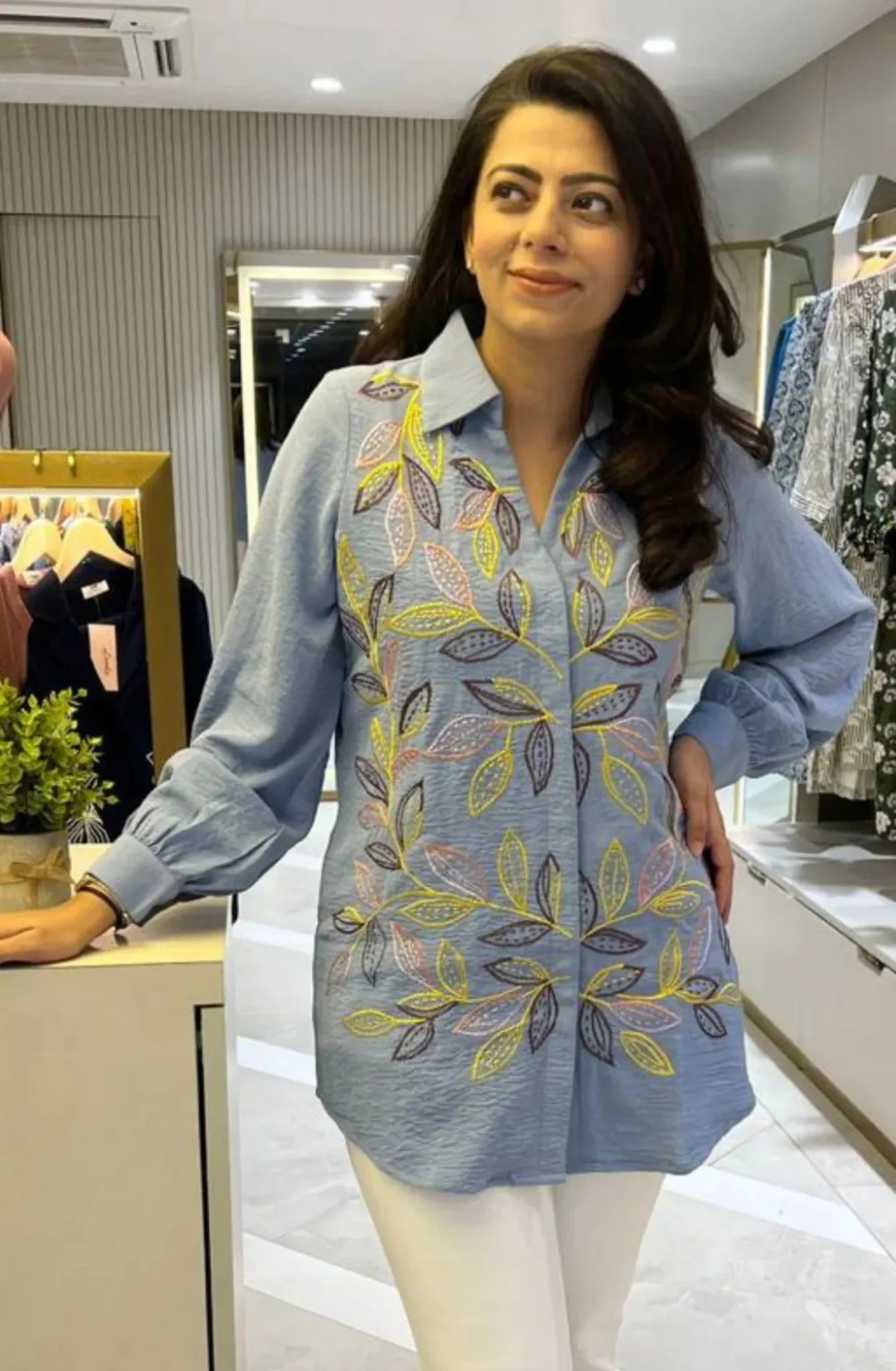Sky Blue Embroidered Shirt