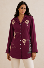 Wine Designer Embroidered Shirt