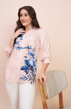 Blush Pink Shirt with Blue Floral Print