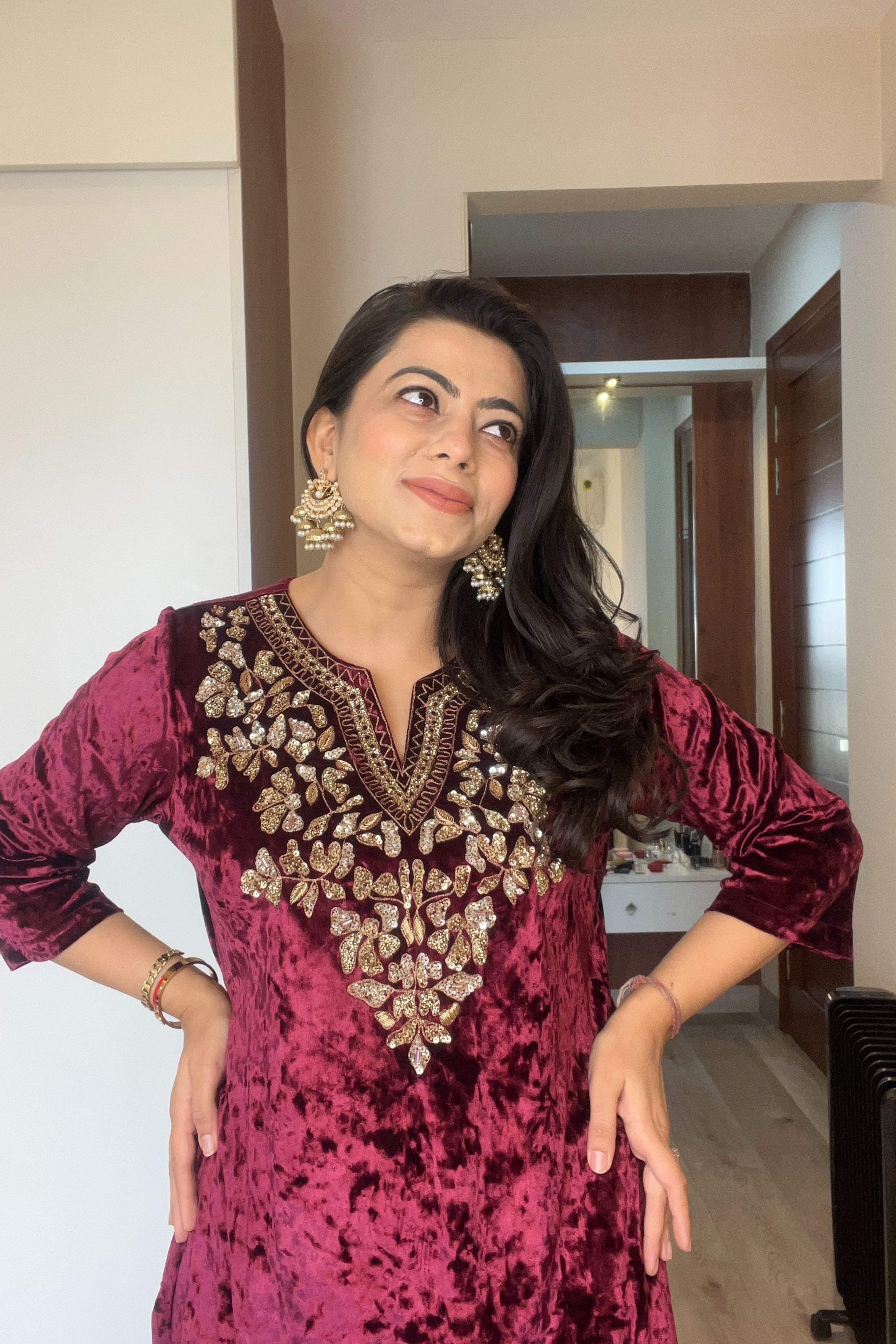 Red Velvet Kurta Set