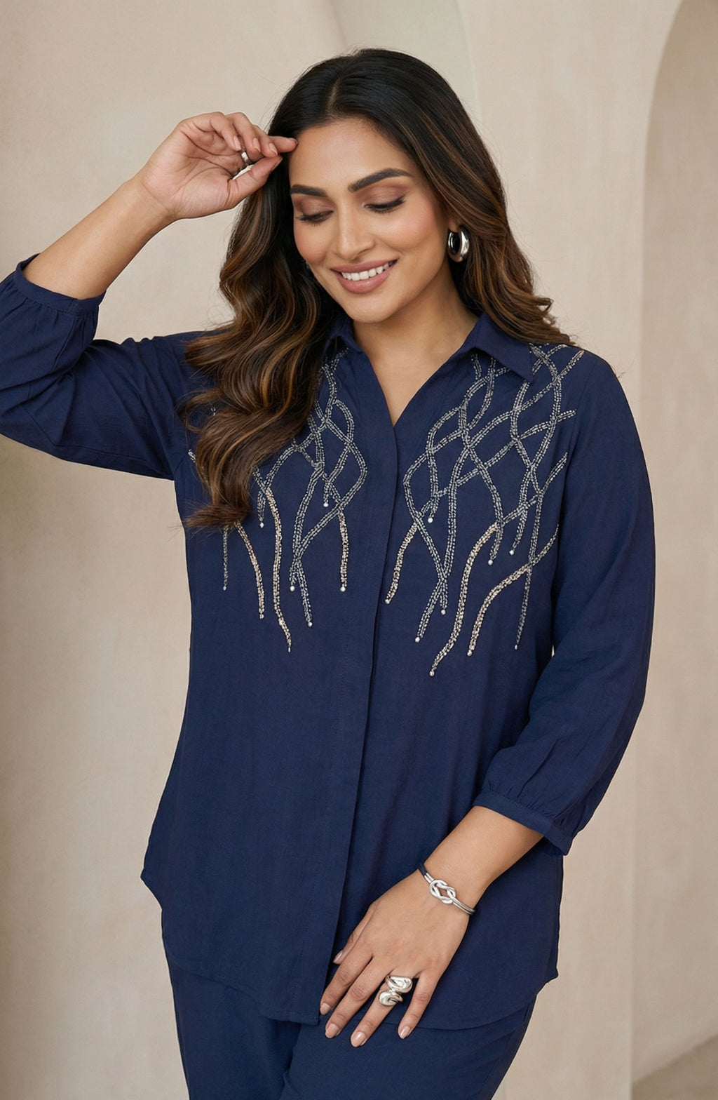 Navy Blue Elegant Embellished Co-Ord Set