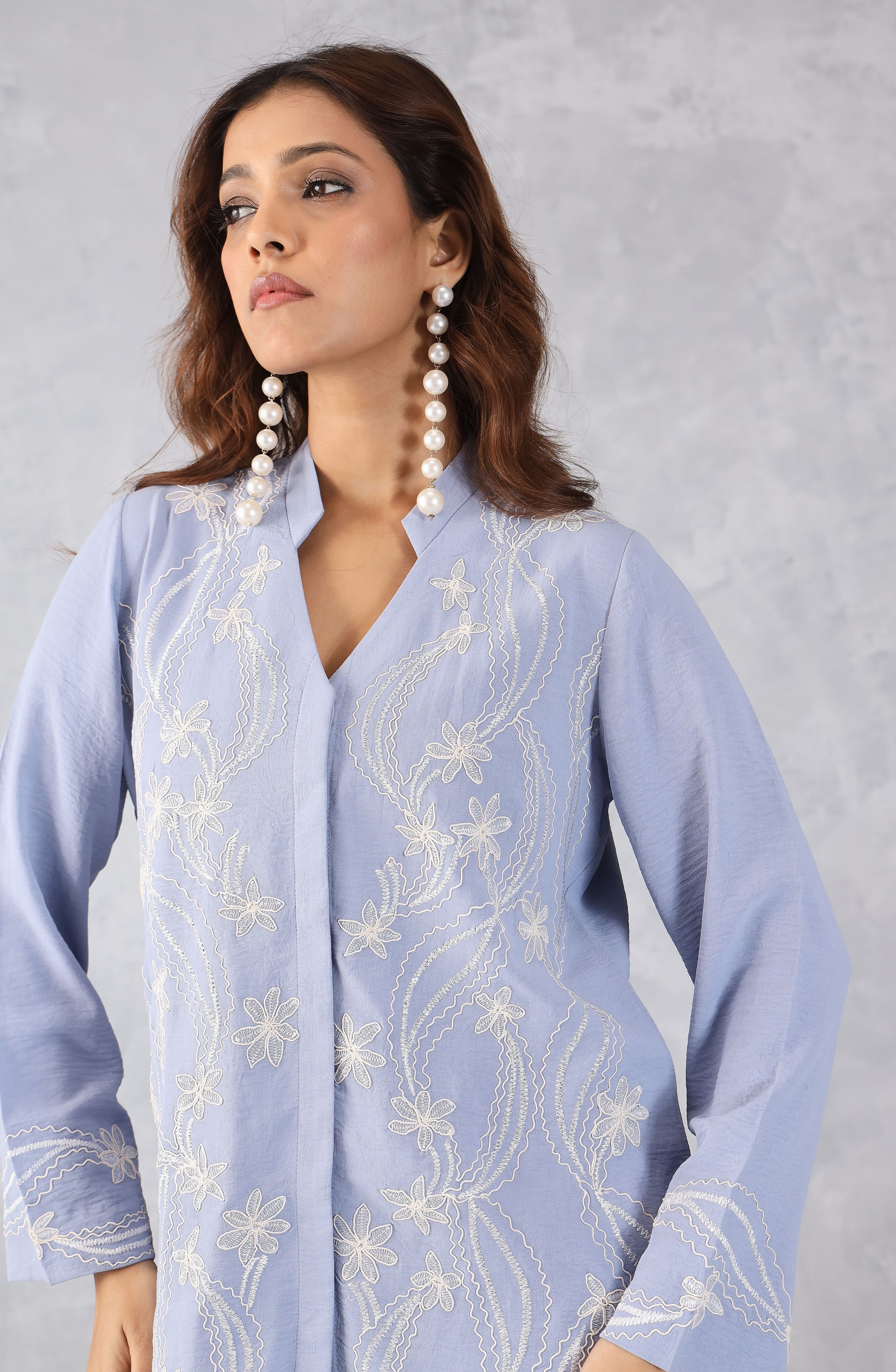 Azure Sky Blue Embroidered Co-Ord Set