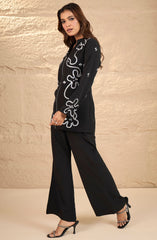 Black Embellished Zipper Co-Ord Set