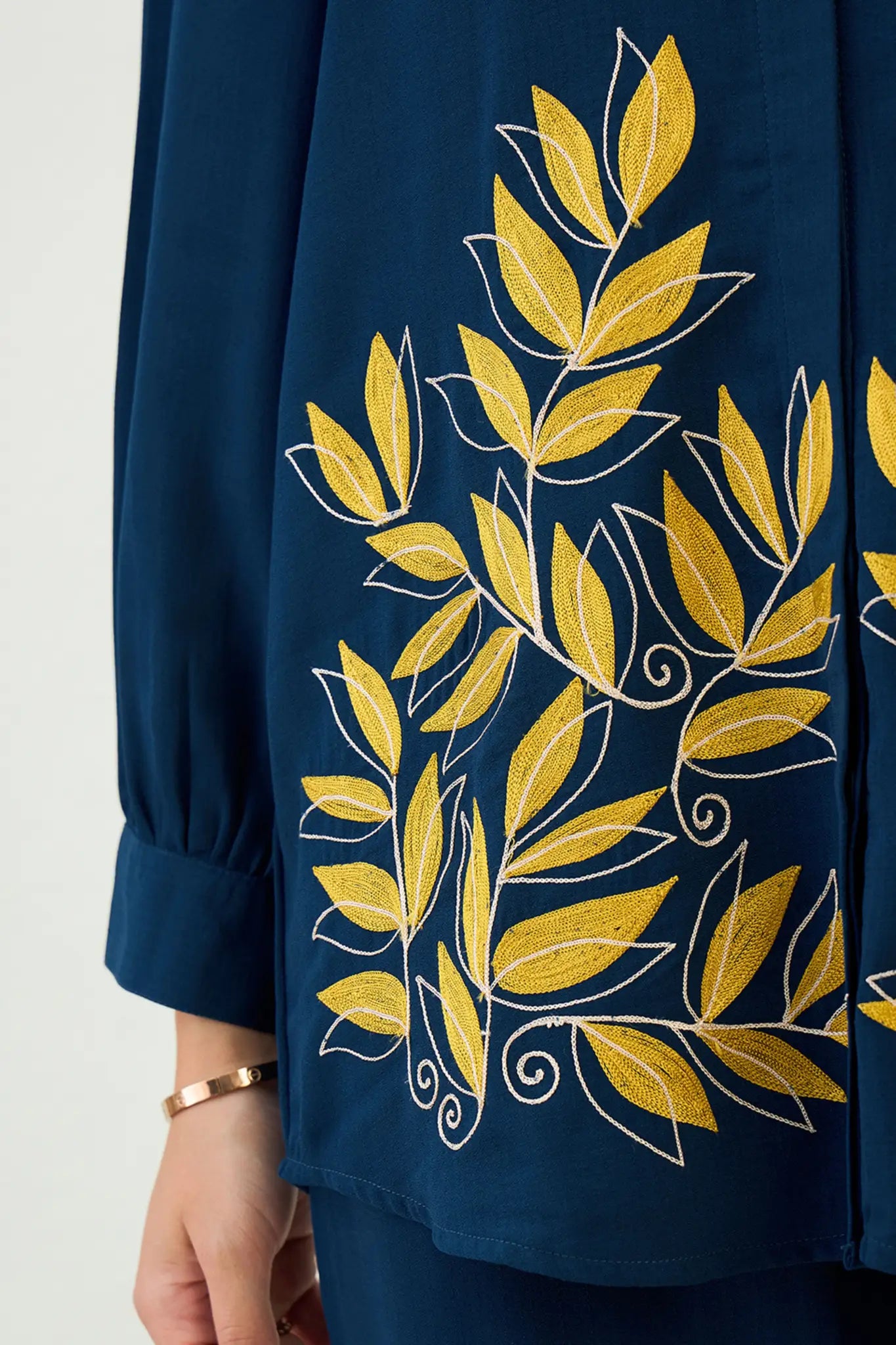 Navy Blue Leaf Embroidered Co-ord set